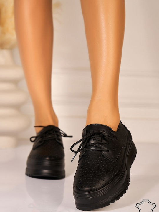 Leder Damen Oxfords in Schwarz Farbe