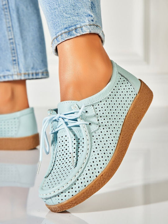 Δερμάτινα Γυναικεία Oxfords σε Μπλε Χρώμα