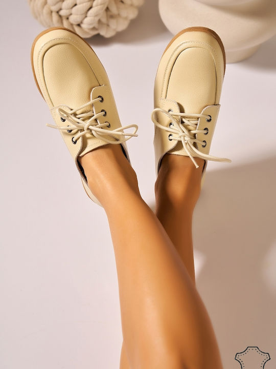 Leder Damen Oxfords in Beigem Farbton