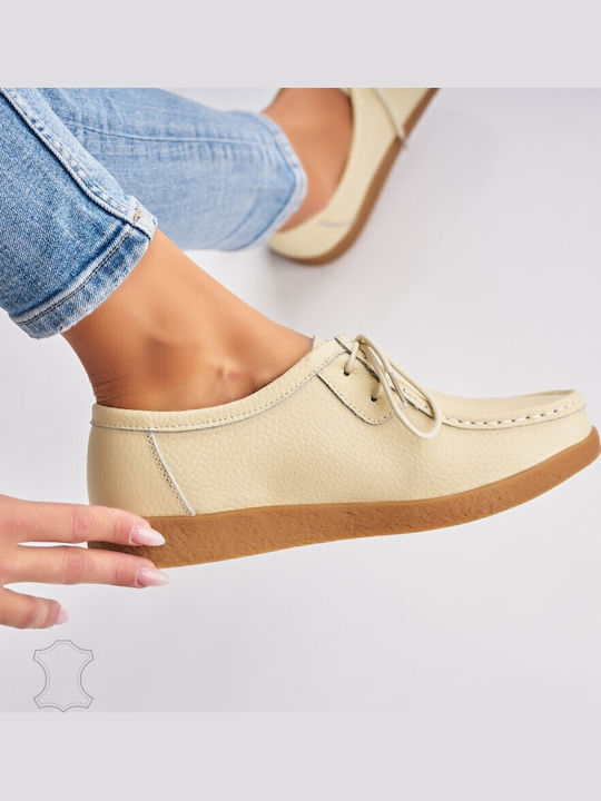 Δερμάτινα Γυναικεία Oxfords σε Μπεζ Χρώμα