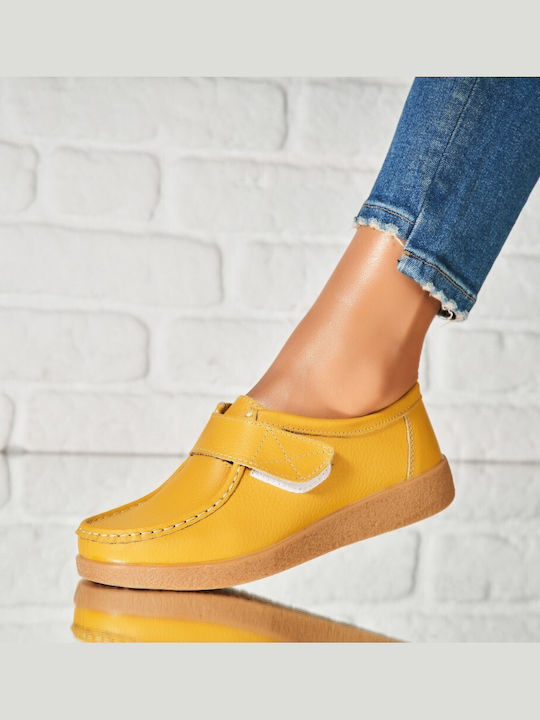 Leder Damen Oxfords in Gelb Farbe