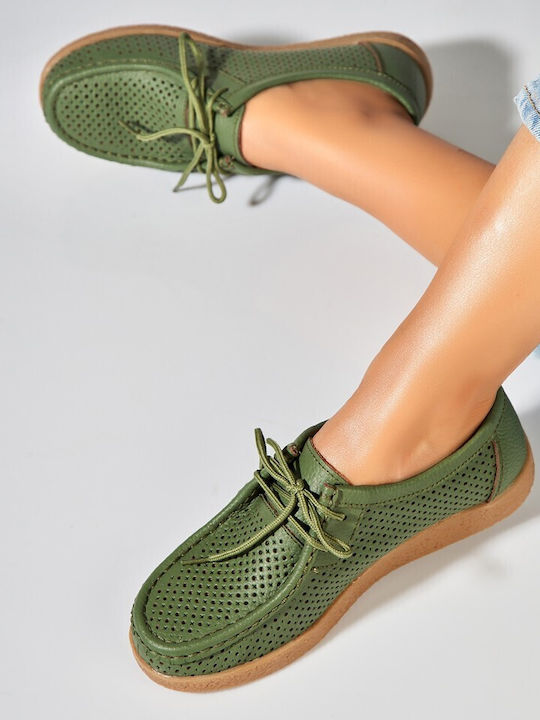 Δερμάτινα Γυναικεία Oxfords σε Πράσινο Χρώμα