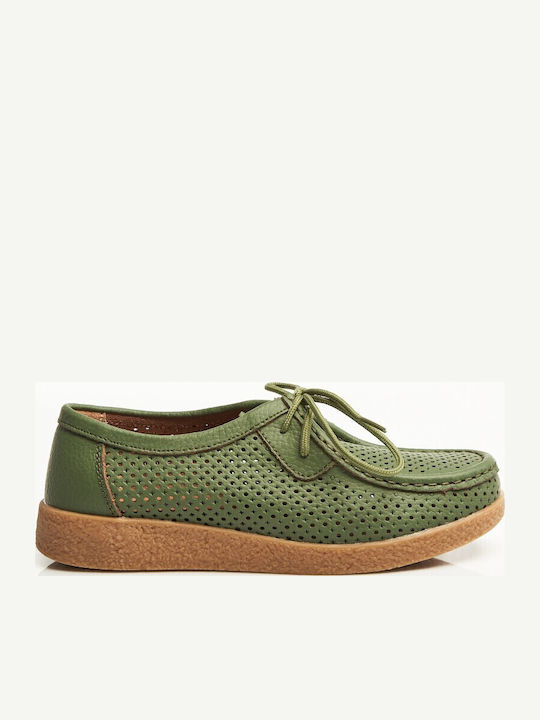 Δερμάτινα Γυναικεία Oxfords σε Πράσινο Χρώμα