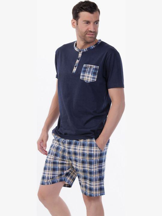 MEI Summer Checked Men's Pyjama Dark Blue
