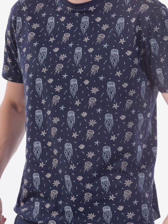 MEI Pijama De Vară Pentru Bărbați Albastru Închis