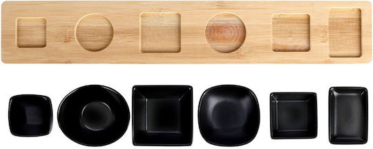 Excellent Houseware Orntervieră Ceramică cu 7 Poziții cu Suport Neagră 7 Bucăți