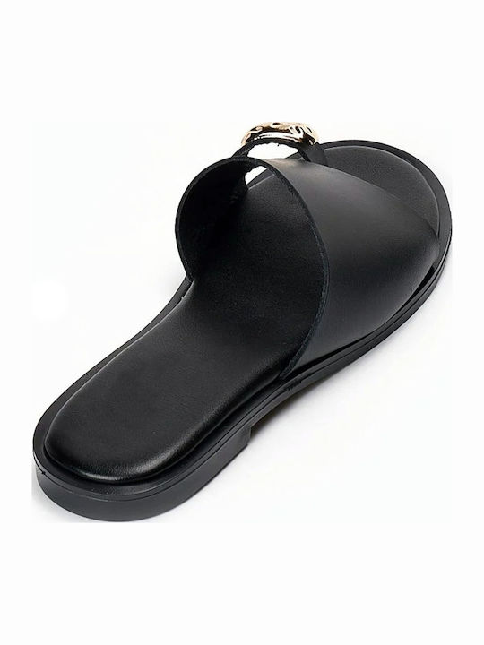Leather Women's Flat Sandals Black