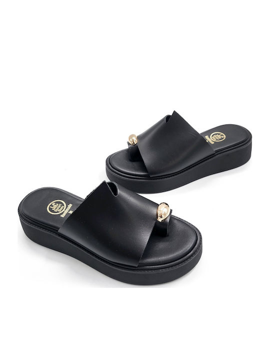 Leather Women's Flat Sandals Flatforms Black
