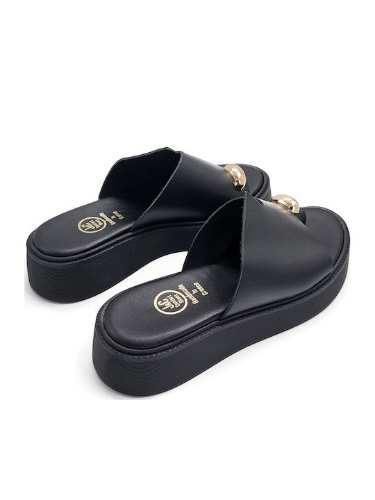 Leather Women's Flat Sandals Flatforms Black