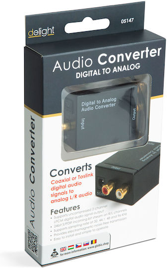 Digital To Analog Audio Converter Toslink S-pdif To 2×rca Stereo Dac Usb Power