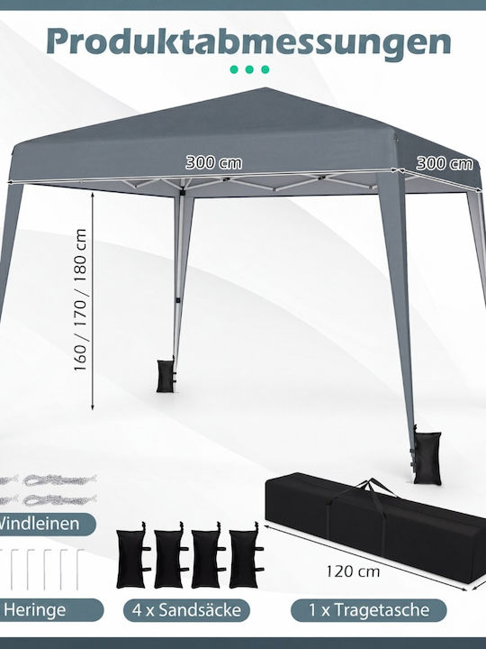 Costway Foldable Garden Gazebo Gray 3x3m