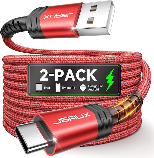 Jsaux Cablu USB 2.0 Împletit USB-C Mascul - USB-A 18W Roșu 2m