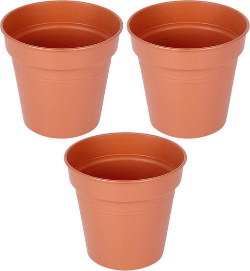 Progarden Set of 3 Plastic Flower Pots Brown 13x12cm