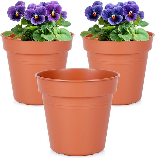 Progarden Set of 3 Plastic Flower Pots Brown 13x12cm