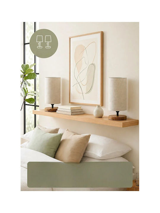Set of 2 Wooden Base Table Lamps with Linen Shade