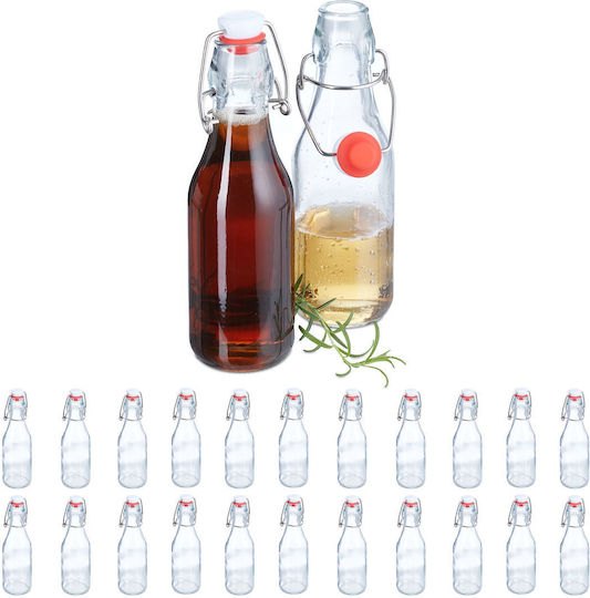 Set 24 Sticle din Sticlă cu Capac Tip Balansoar Relaxdays 250 Ml Transparent 20x6 Cm