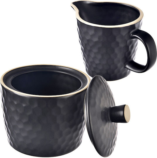 Orion Milk Jug And Sugar Bowl Serving Set Ceramic Black 2 Pieces