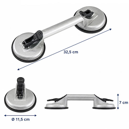 Ventuză Dublă Pentru Sticlă Plăci Zola Vid Puternic 60-100 Kg Suport Geamuri Panouri Oglinzi Plăci Aluminiu 2 X 11,5 Cm