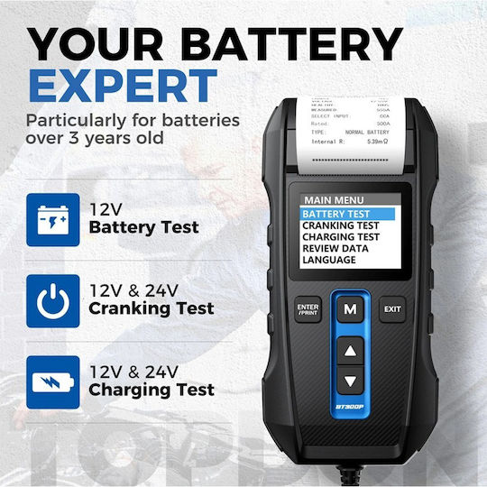 Topdon TD-BT300P Αναλογικό Battery Tester με Κροκοδειλάκια