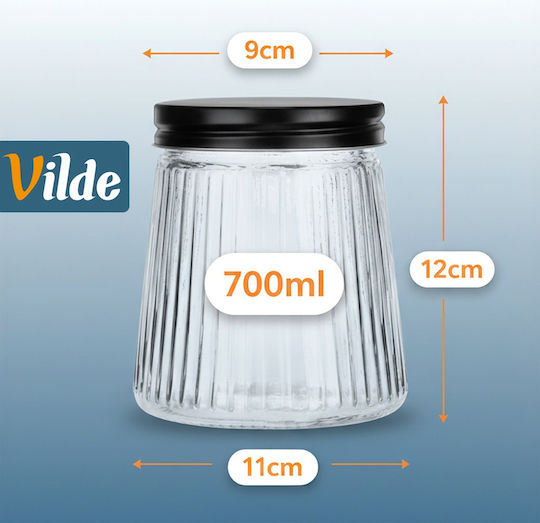 Vilde Glasvase für Kaffee / Nudeln mit Deckel Schwarz 700ml