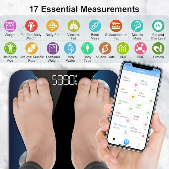Insmart Smart Cantar De Baie 180kg Cu Analizator De Grăsime Corporală Și Bluetooth
