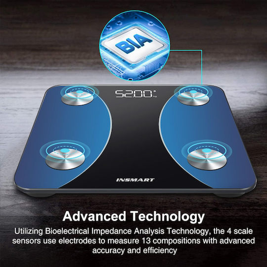 Insmart Smart Cantar De Baie 180kg Cu Analizator De Grăsime Corporală Și Bluetooth