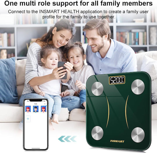 Insmart Smart Cantare De Baie 180kg Cu Analizator De Grăsime Corporală Și Bluetooth Verde