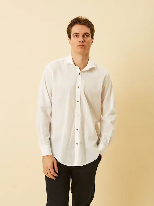 Long Sleeve Linen Shirt in Regular Fit White