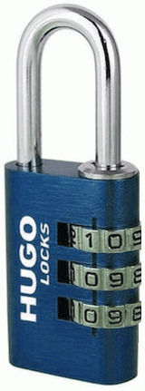 Hugo Locks PA30 Aluminum Padlock Brass Combination Blue 30mm Blue 1pcs