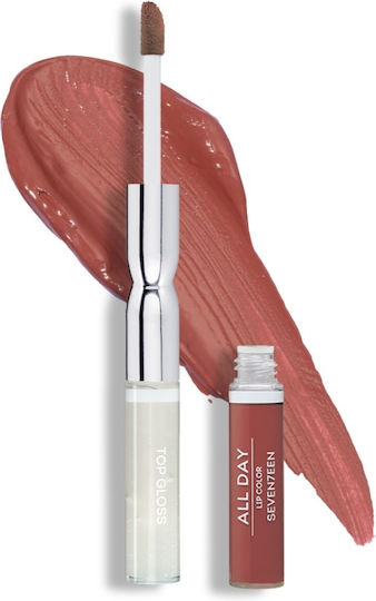 Seventeen All Day Lip Color & Top Gloss Υγρό Κραγιόν Metallic 28 Plum Brown 10ml