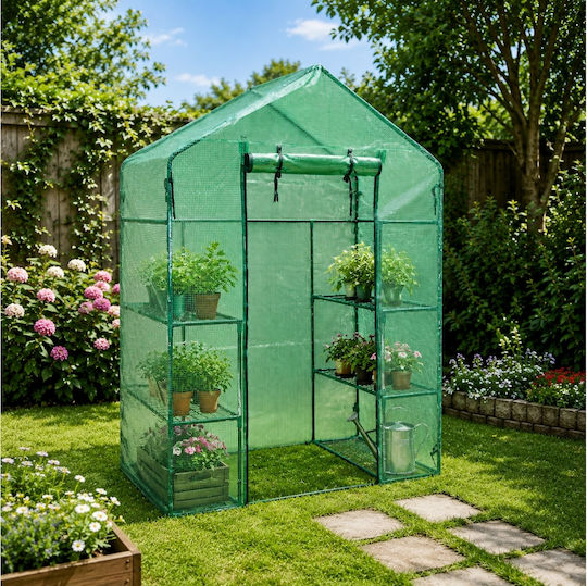 Progarden CE7000130 Θερμοκήπιο Τύπου Σπίτι με Μεταλλικό Σκελετό και Ράφια 1.43x0.73x1.95m