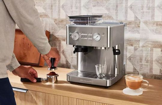 Kitchenaid Еспресо Кафемашина 1450W Налягане 15bar с Мелачка Неръждаема Стомана 5KES6551ESX