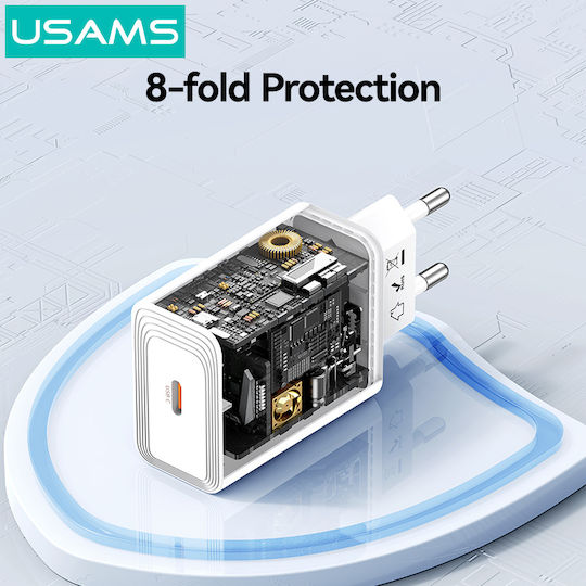 Usams Charger Without Cable with USB-C Port 30W Quick Charge 3.0 White (T69)