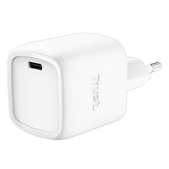 Trust Φορτιστής Χωρίς Καλώδιο GaN με Θύρα USB-C 30W Power Delivery Λευκός (Maxo)