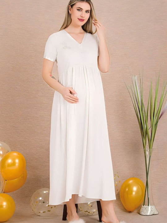 Esthisis Nightgown with Maternity and Breastfeeding Robe Ecru