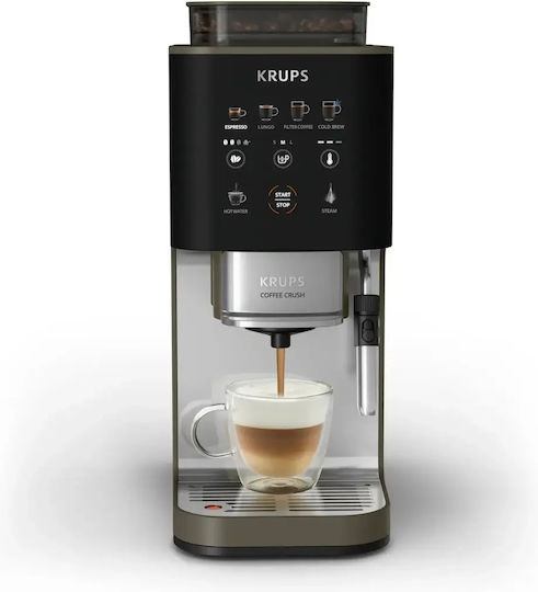 Krups Αυτόματη Μηχανή Espresso 1450W Πίεσης 15bar για Cappuccino με Μύλο Άλεσης Ασημί SA403BE0