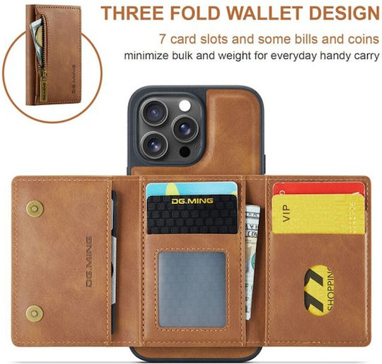 Dg.ming M5 Series Iphone 16 Pro Zip Rfid Multi Card Detachable Θήκη Δερματίνης Brown