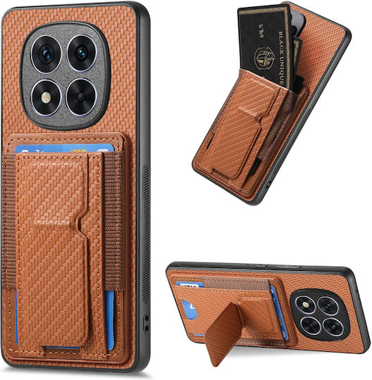 Forcell Xiaomi Redmi Note 14 Pro Plus 5g Carbon Fiber Fold Stand Card Silicone Case Brown