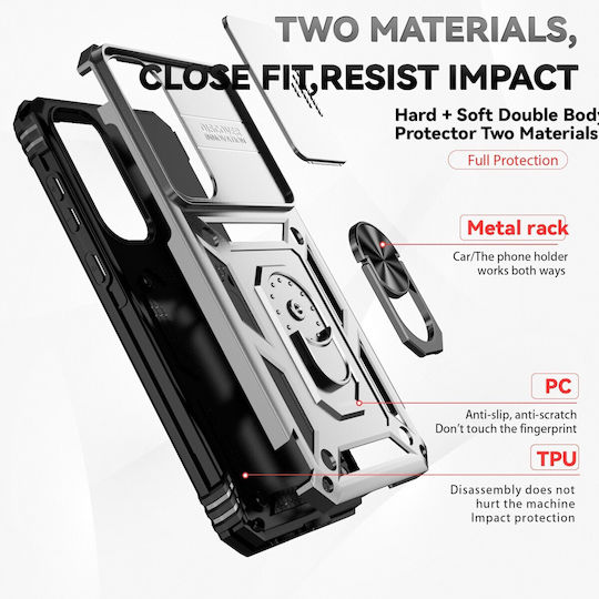Forcell Samsung Galaxy A55 5g A35 5g Sliding Camshield Holder Θήκη Σκληρή Silver