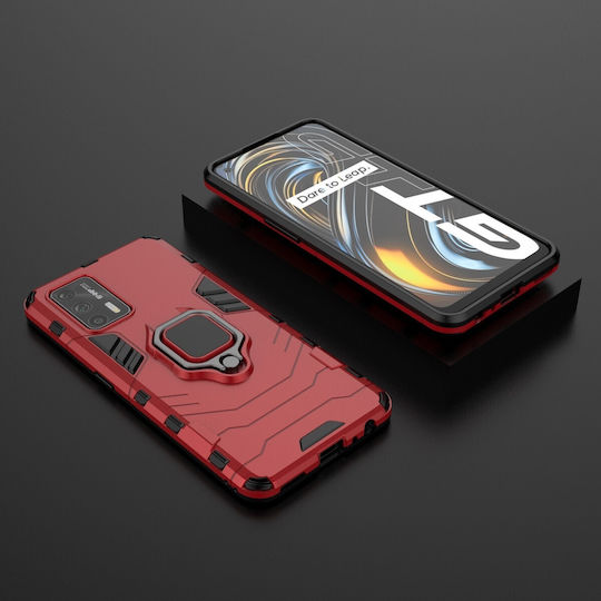 Forcell Realme GT 5G Magnetischer Ringhalter Hülle Hart Rot