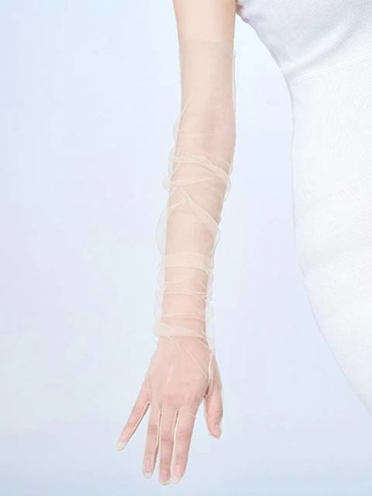 Long Tulle Lace Bridal Gloves Universal Size White