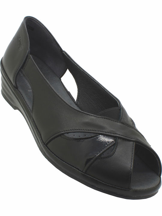 2570 Leder Flache Damen Anatomisch Schwarz Sandalen