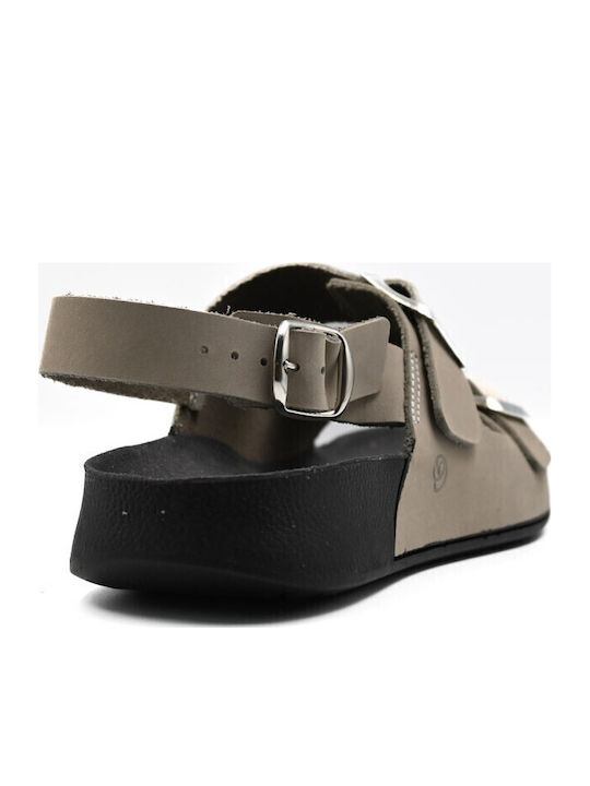 Leder Flache Sandalen für Damen Anatomisch in Gray Farbe