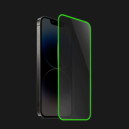 Folie Protectie Ecran Tempered Glass Apple iPhone 15 Pro Flippy Luminous Neon Fosforescent Margine Din Silicon Mat Anti-Amprente Protectie Completa 9h Verde