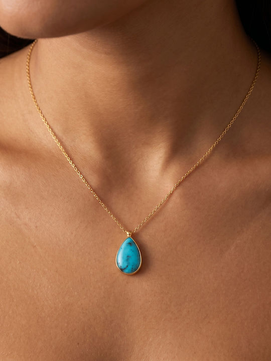 Kiriakos Gofas Necklace From Gold Plated Silver Turquoise