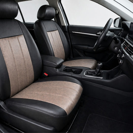Car Seat Covers Leatherette 9 Pieces Pancar X15-x4-f Ivory Black Stripe