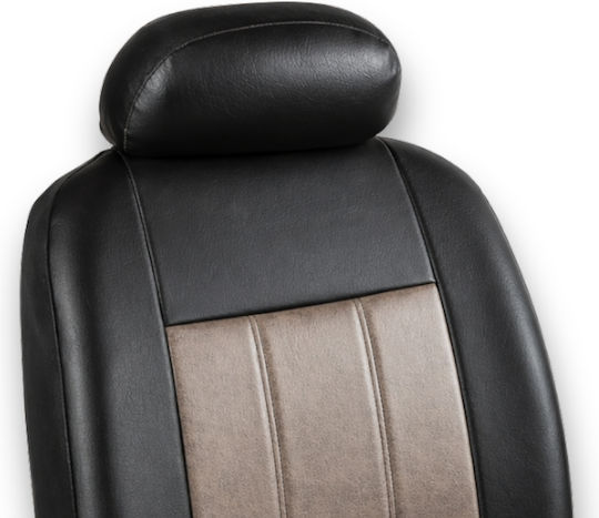 Car Seat Covers Leatherette 9 Pieces Pancar X15-x4-f Ivory Black Stripe