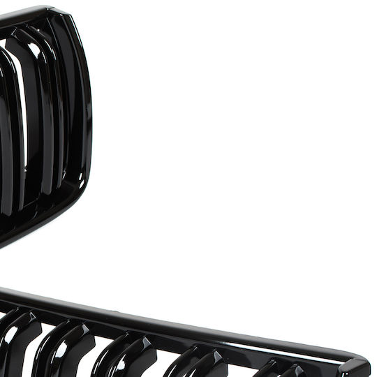 Bmw 3 E90 E91 04-09 Sedan Wagon Grille Between Headlights Kidneys Left + Right Set Black Glossy Double Bar Curved Slats