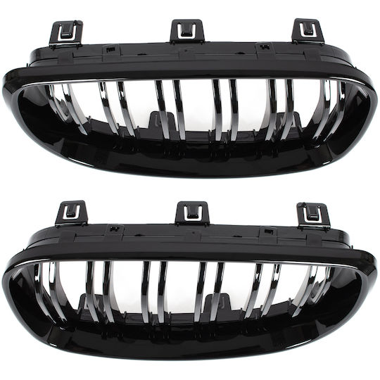 BMW 1 E81 E82 E87 E88 07-11 Kühlergrill Zwischen Scheinwerfern Nieren Links + Rechts Set Schwarz Hochglanz Doppelstange