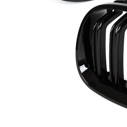 Bmw 5 E60 E61 03-10 Grille Between Headlights Kidneys Left + Right Set Black Glossy Double Bar Curved Slats